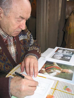 Семен Ротницкий работает над эскизом портрет адмирала  Павла Жонеса.